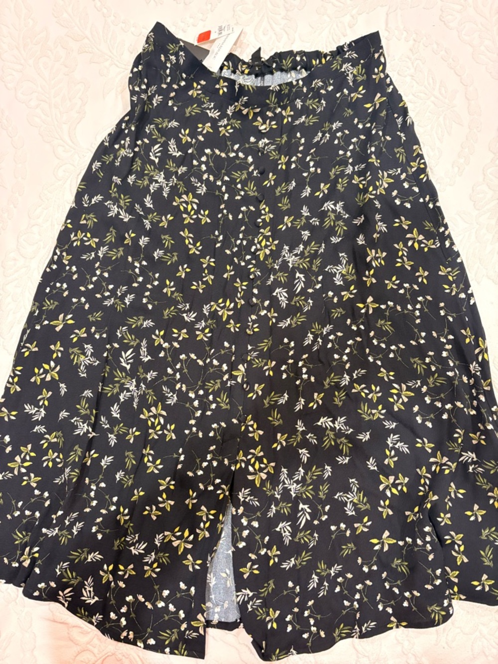 Banana Republic Black Floral Midi Skirt with Yellow and White Accents